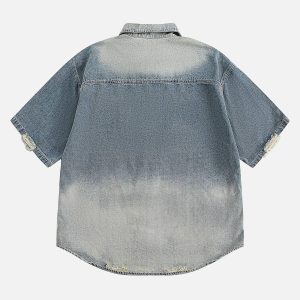 Concert Outfit Ripped Embroidered Floral Denim Shirt