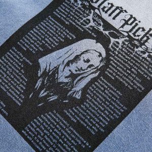 Concert Outfit Ripped Graffiti Washed Zip Up Denim Jacket