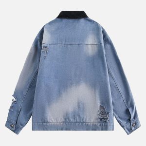 Concert Outfit Ripped Graffiti Washed Zip Up Denim Jacket