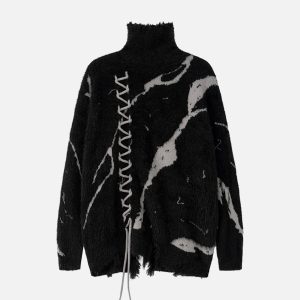 Concert Outfit Ripped Knit Turtleneck Sweater