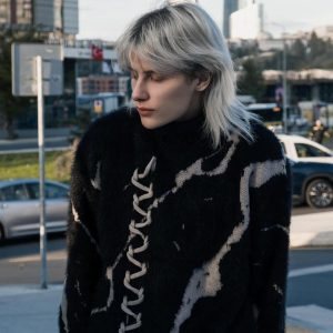 Concert Outfit Ripped Knit Turtleneck Sweater