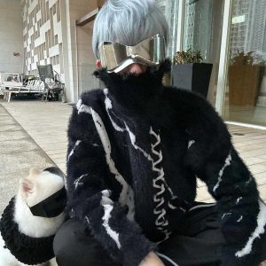 Concert Outfit Ripped Knit Turtleneck Sweater