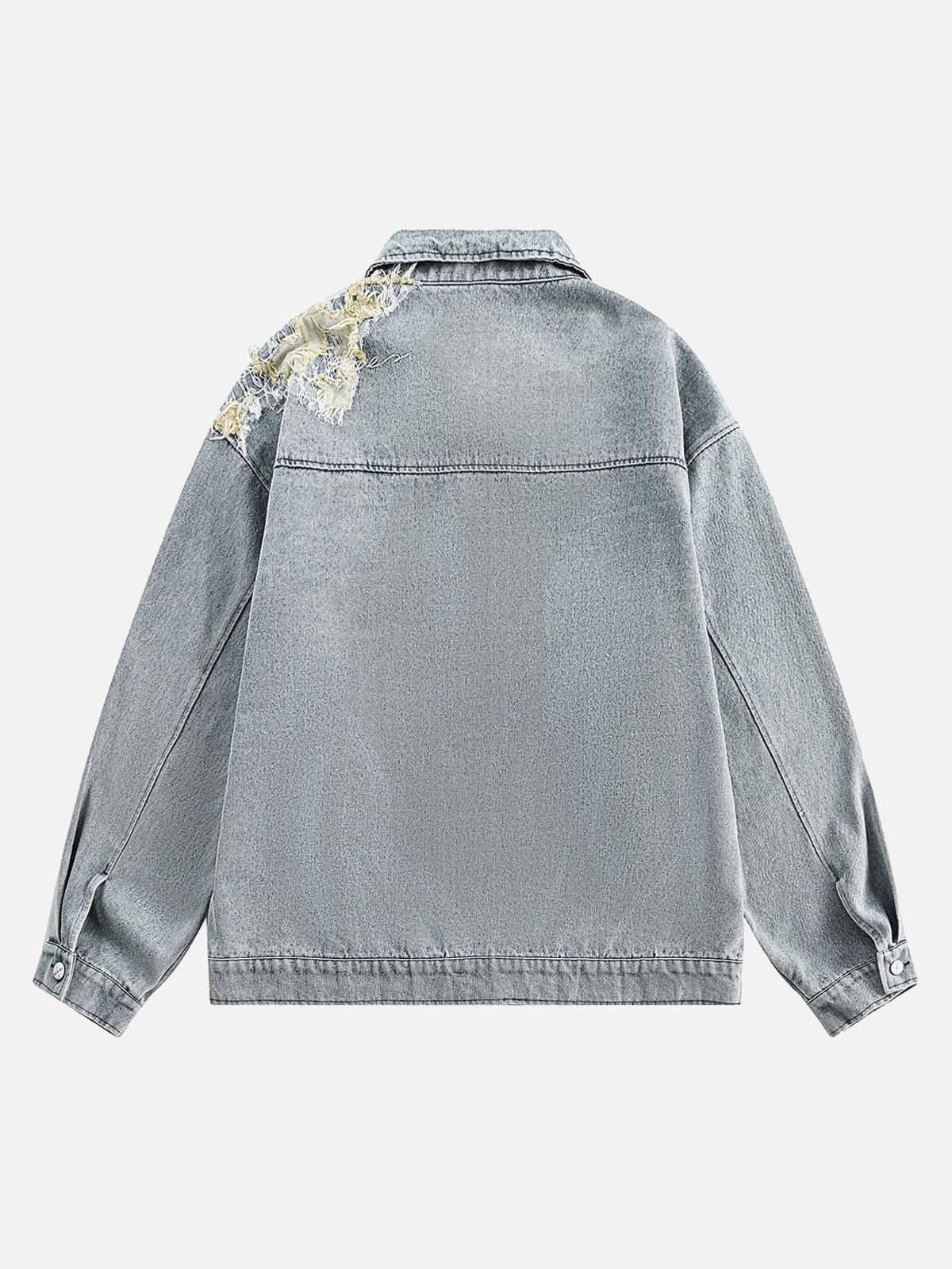 Concert Outfit Ripped Lace Panel Denim Jacket Concert Outfit Ripped Lace Panel Denim Jacket