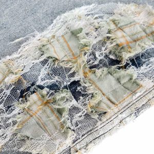 Concert Outfit Ripped Lace Panel Denim Pants