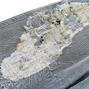 Concert Outfit Ripped Lace Panel Denim Pants