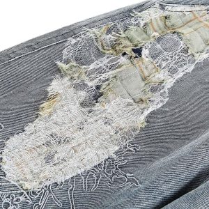 Concert Outfit Ripped Lace Panel Denim Pants