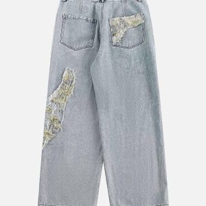Concert Outfit Ripped Lace Panel Denim Pants