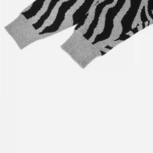 Concert Outfit Ripped Zebra Pattern Sweater