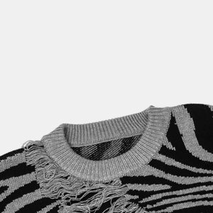 Concert Outfit Ripped Zebra Pattern Sweater