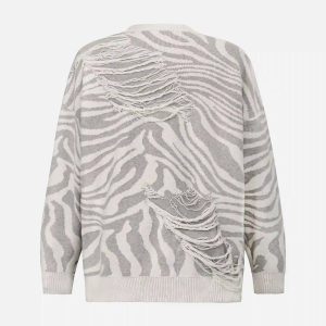 Concert Outfit Ripped Zebra Pattern Sweater