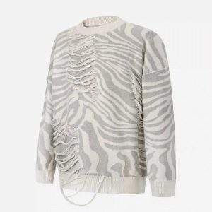 Concert Outfit Ripped Zebra Pattern Sweater