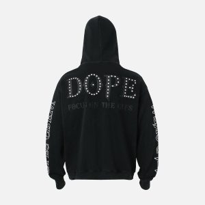 Concert Outfit Rivet-Adorned Graphic Hoodie