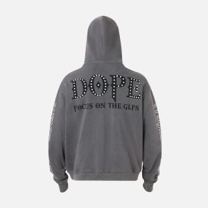 Concert Outfit Rivet-Adorned Graphic Hoodie