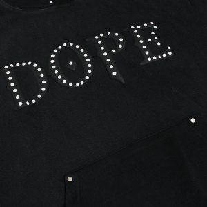 Concert Outfit Rivet-Adorned Graphic Hoodie