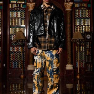 Concert Outfit Shoulder Pad PU Leather Jacket