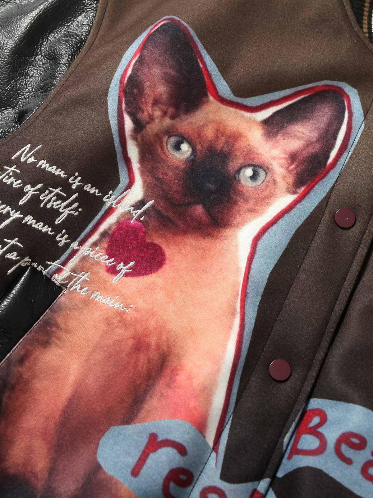 Concert Outfit Siamese Cat Embroidery Leather Bomber Jacket Concert Outfit Siamese Cat Embroidery Leather Bomber Jacket