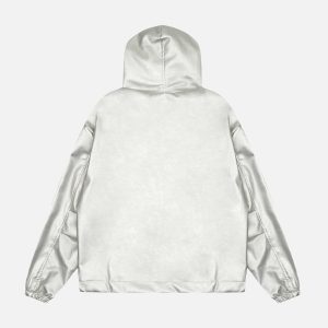 Concert Outfit Silver Leather  Motorcycle Hooded Jacket