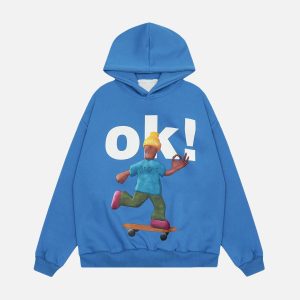 Concert Outfit Skateboard Character Printed Hoodie