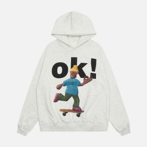 Concert Outfit Skateboard Character Printed Hoodie