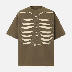 Concert Outfit Skeleton Design Print Oversized T-Shirt