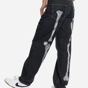 Concert Outfit Skull Bone Embroidery Loose Jeans
