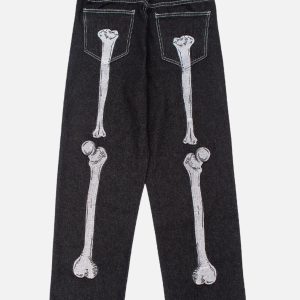 Concert Outfit Skull Bone Embroidery Loose Jeans