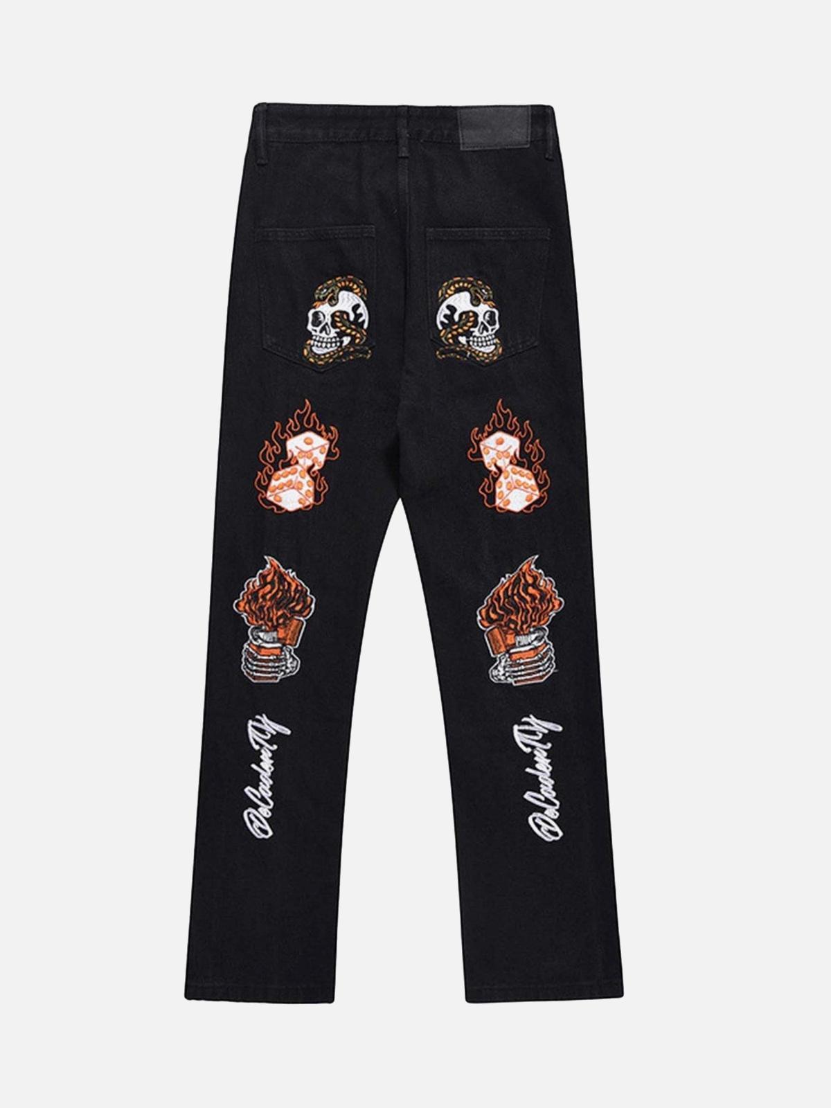 Concert Outfit Skull Flame Monogram Embroidered Slim Fit Jeans Concert Outfit Skull Flame Monogram Embroidered Slim Fit Jeans