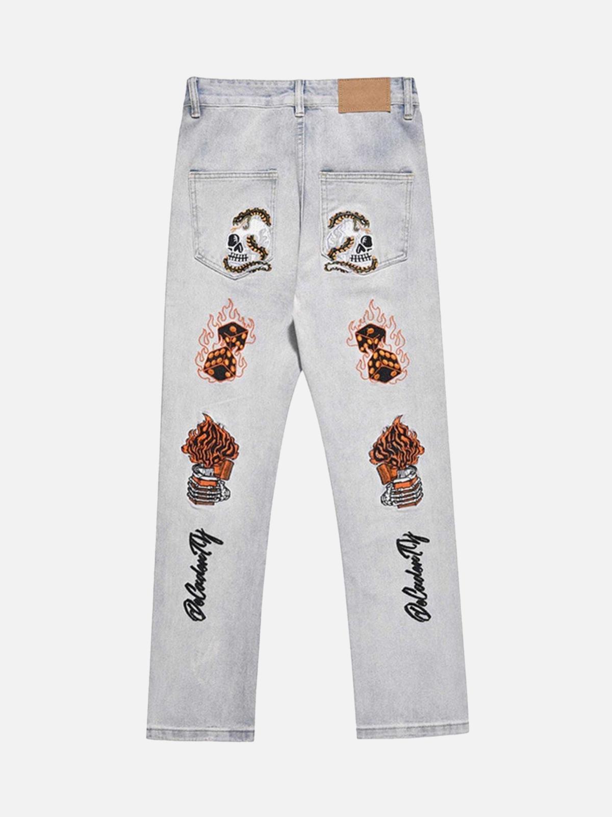 Concert Outfit Skull Flame Monogram Embroidered Slim Fit Jeans Concert Outfit Skull Flame Monogram Embroidered Slim Fit Jeans
