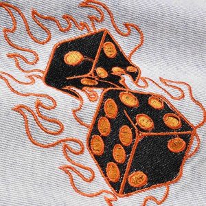 Concert Outfit Skull Flame Monogram Embroidered Slim Fit Jeans