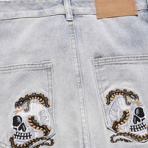 Concert Outfit Skull Flame Monogram Embroidered Slim Fit Jeans