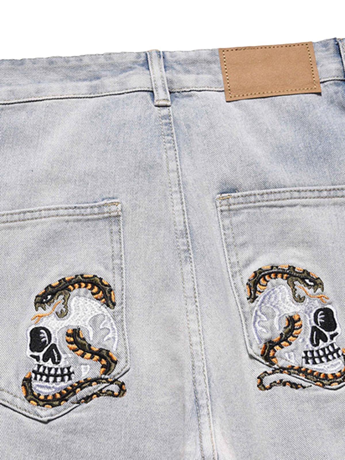 Concert Outfit Skull Flame Monogram Embroidered Slim Fit Jeans Concert Outfit Skull Flame Monogram Embroidered Slim Fit Jeans