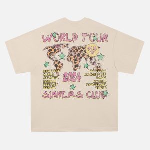 Concert Outfit Skull Print Crew Neck T-Shirt