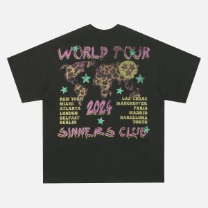 Concert Outfit Skull Print Crew Neck T-Shirt