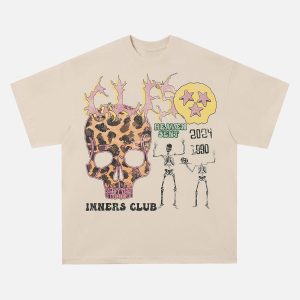 Concert Outfit Skull Print Crew Neck T-Shirt