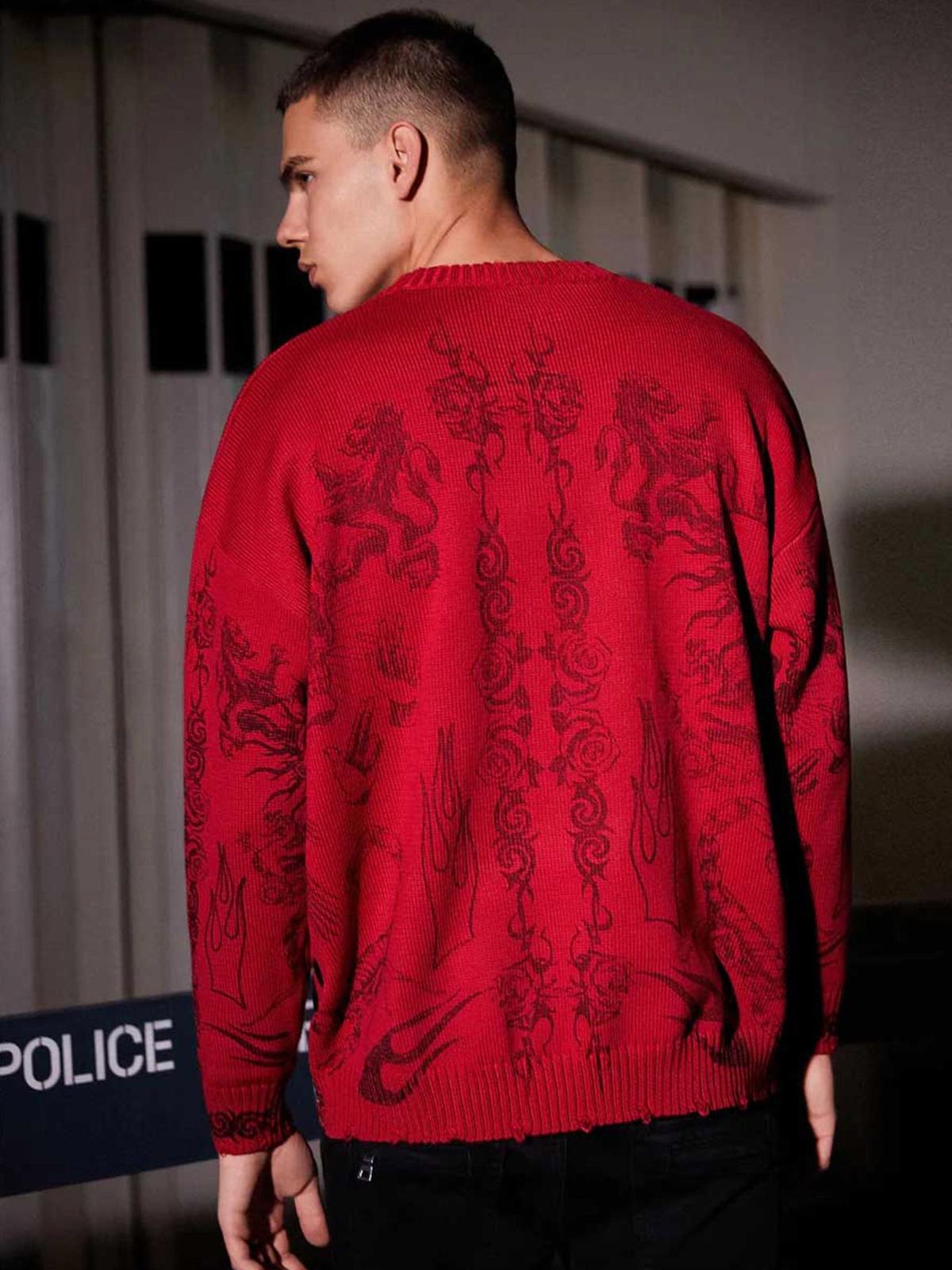 Concert Outfit Skull Print Distressed Sweater Concert Outfit Skull Print Distressed Sweater