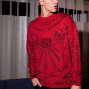 Concert Outfit Skull Print Distressed Sweater