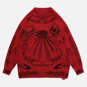 Concert Outfit Skull Print Distressed Sweater