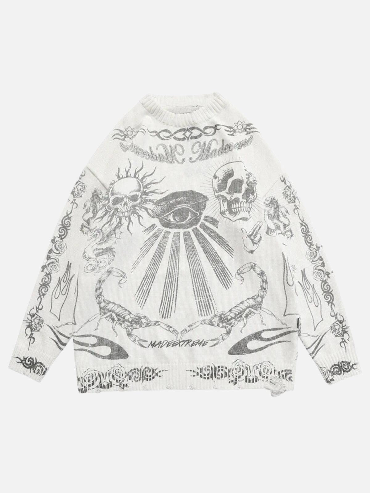 Concert Outfit Skull Print Distressed Sweater Concert Outfit Skull Print Distressed Sweater