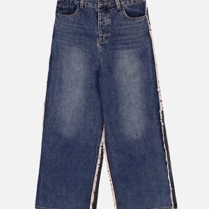 Concert Outfit Slub Cotton Patchwork Frayed Jeans