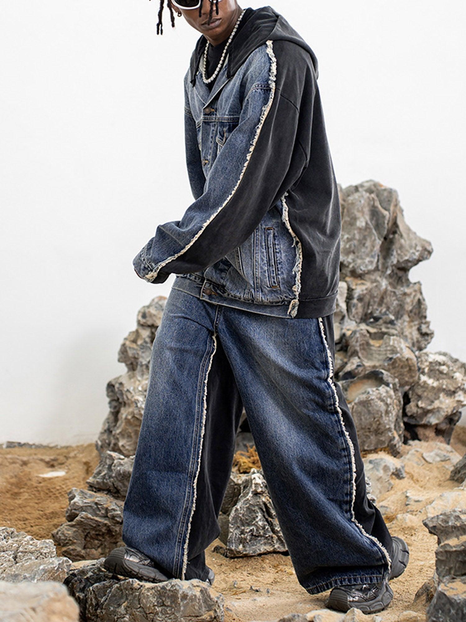 Concert Outfit Slub Cotton Patchwork Frayed Jeans Concert Outfit Slub Cotton Patchwork Frayed Jeans