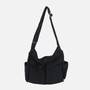 Concert Outfit Solid Color Big Pocket Shoulder Bag