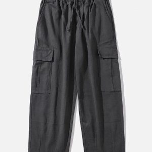 Concert Outfit Solid Color Big Pockets To Tie Feet Pants