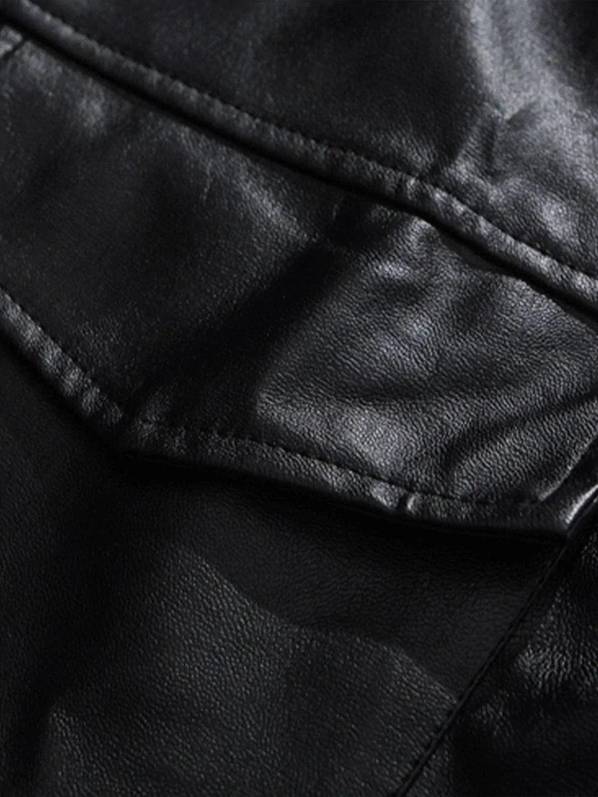 Concert Outfit Solid Color Lapel PU Jacket Concert Outfit Solid Color Lapel PU Jacket