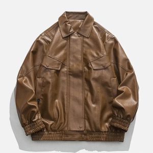 Concert Outfit Solid Color PU Jacket