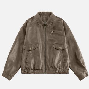 Concert Outfit Solid Faux Leather Jacket