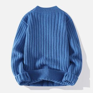 Concert Outfit Solid Ribbed Jacquard Knit Sweater
