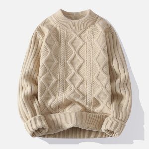 Concert Outfit Solid Ribbed Jacquard Knit Sweater