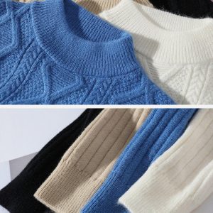 Concert Outfit Solid Ribbed Jacquard Knit Sweater