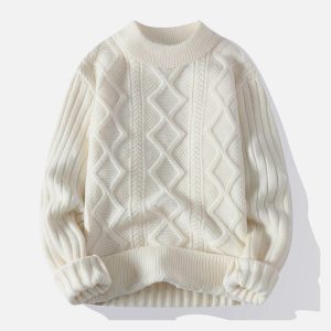 Concert Outfit Solid Ribbed Jacquard Knit Sweater