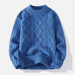 Concert Outfit Solid Ribbed Jacquard Knit Sweater